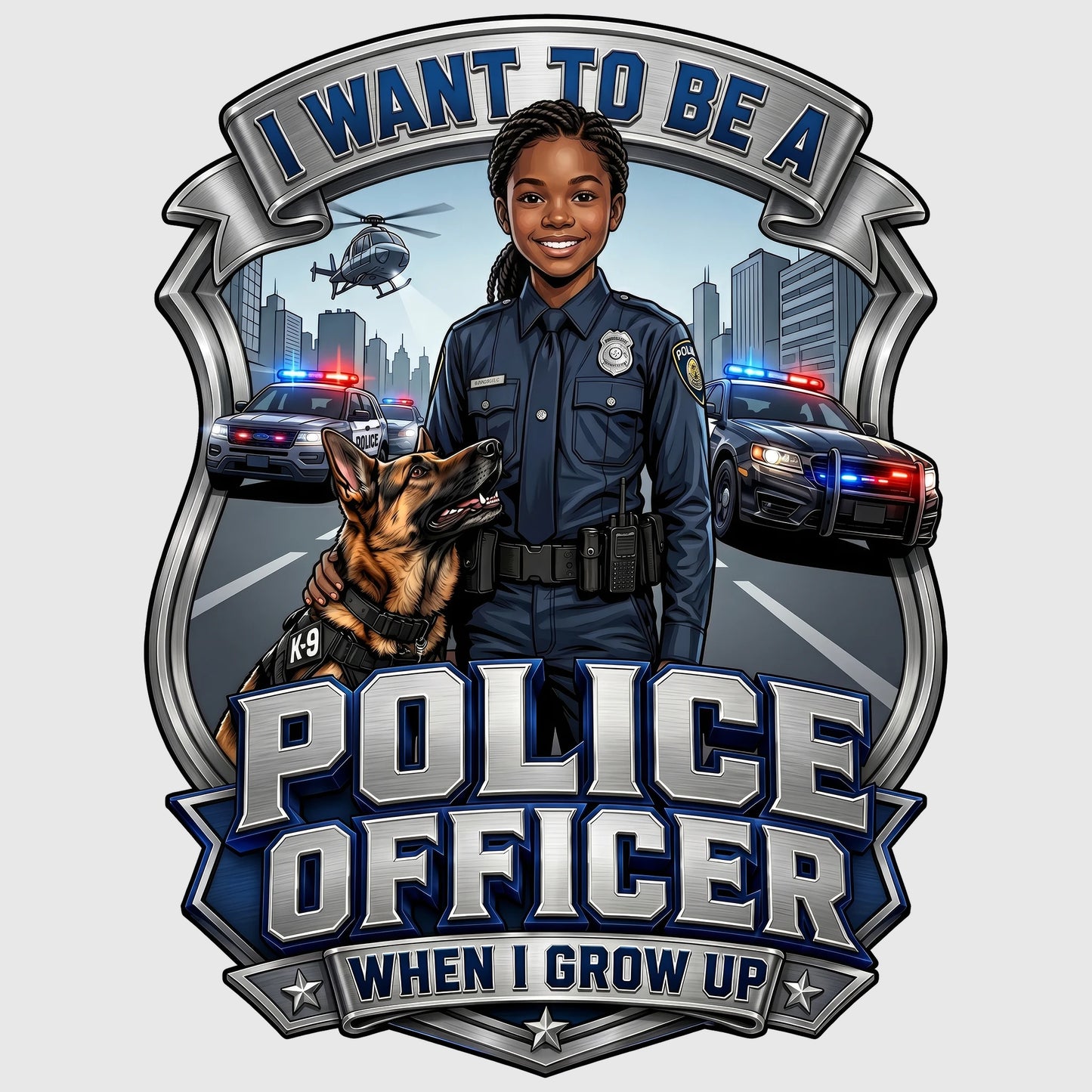Youth Future Police Officer Tee – Black Girl