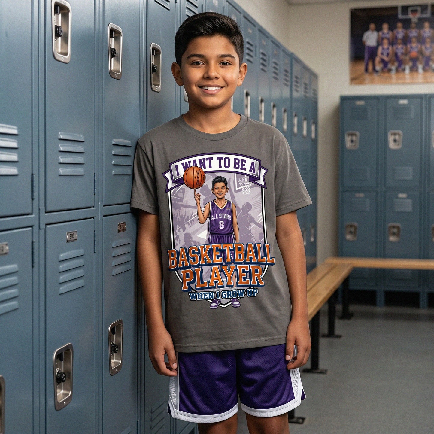 Youth Future Basketball Player Tee – Latino Boy
