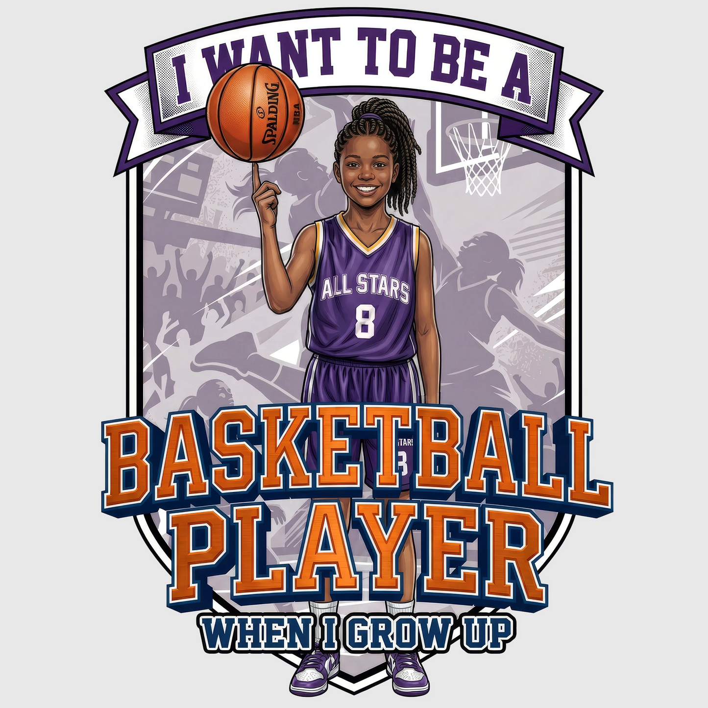Youth Future Basketball Player Tee – Black Girl