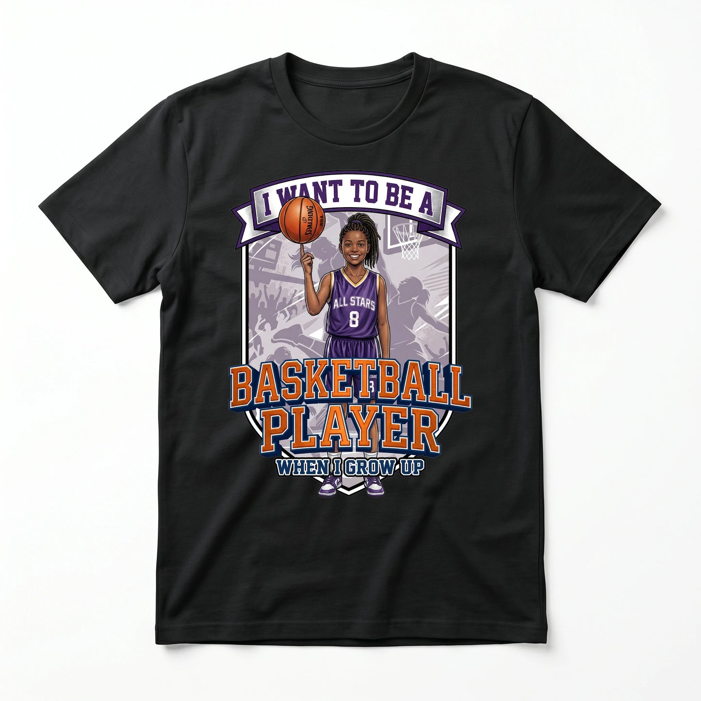 Youth Future Basketball Player Tee – Black Girl