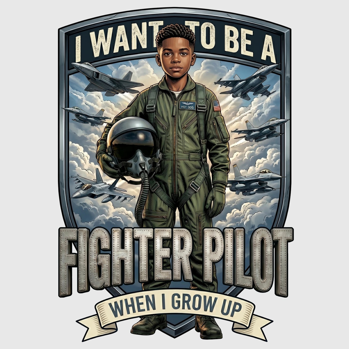 Youth Future Fighter Pilot Tee – Black Boy