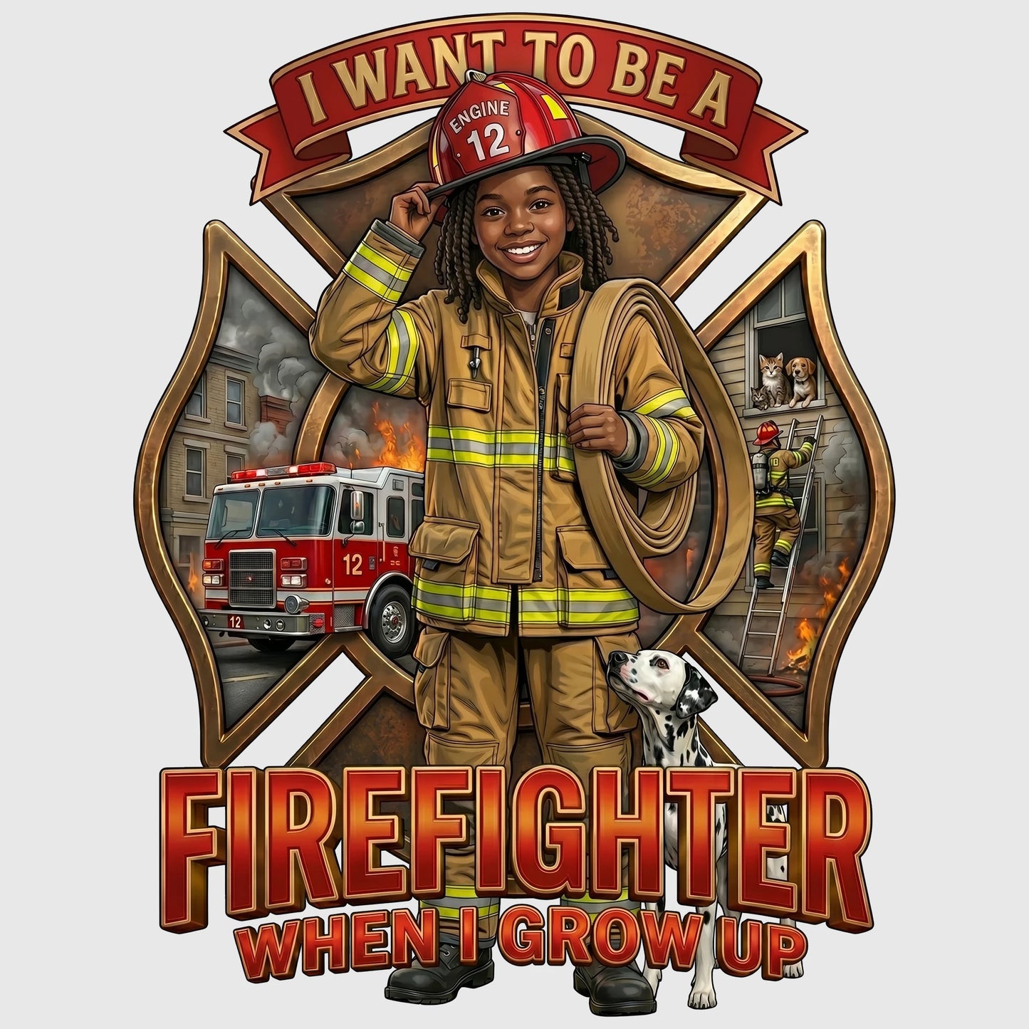 Youth Future Firefighter Tee – Black Girl