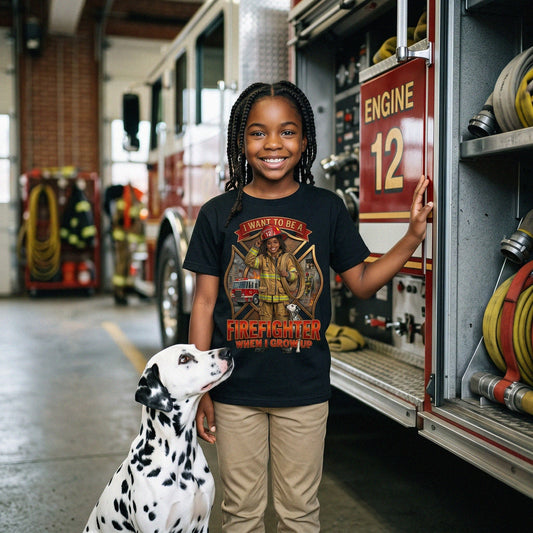 Youth Future Firefighter Tee – Black Girl