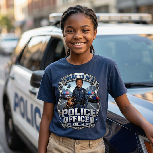 Youth Future Police Officer Tee – Black Girl
