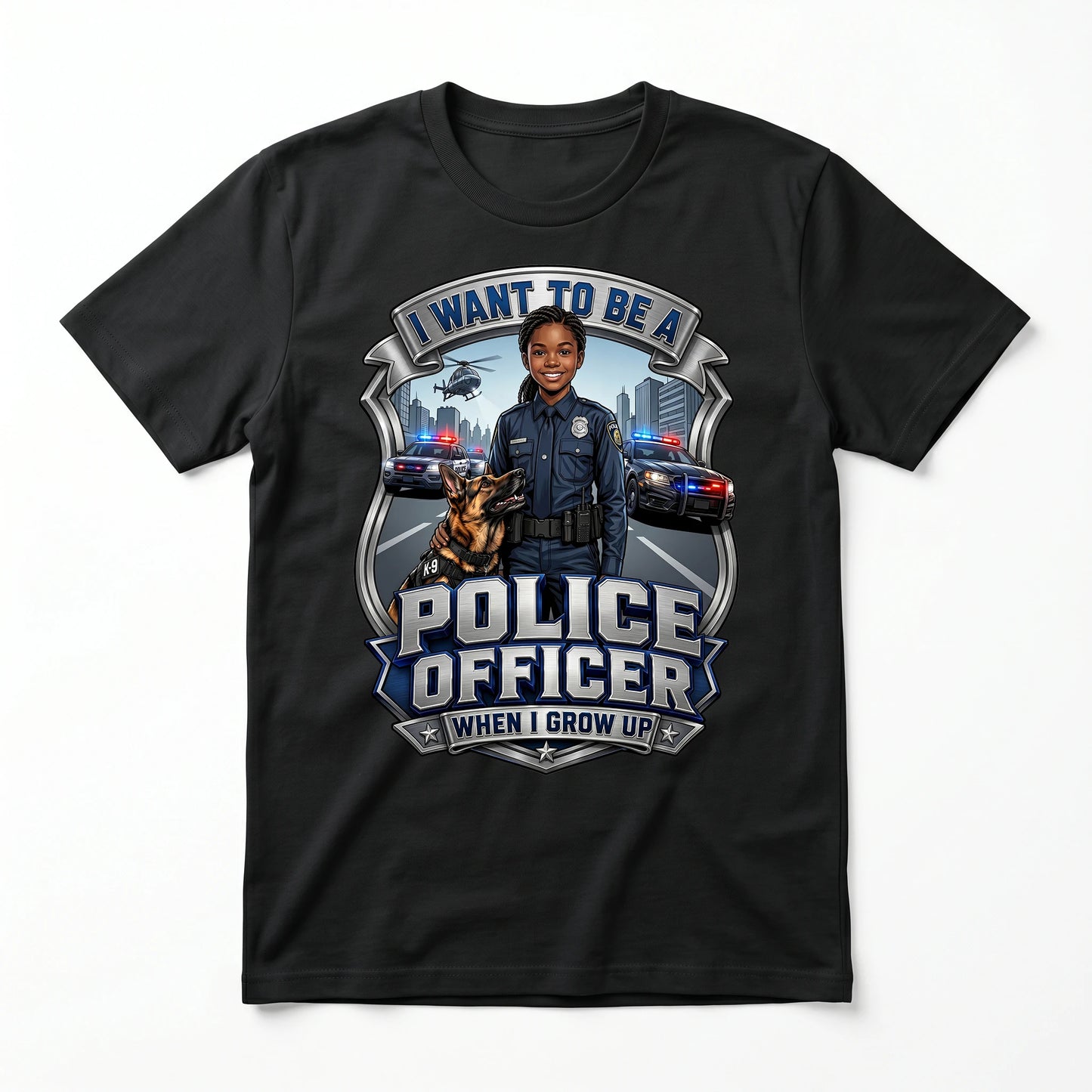 Youth Future Police Officer Tee – Black Girl