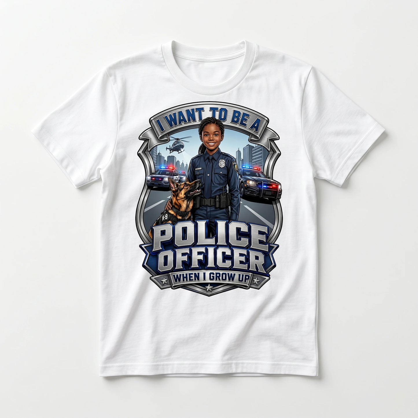 Youth Future Police Officer Tee – Black Girl