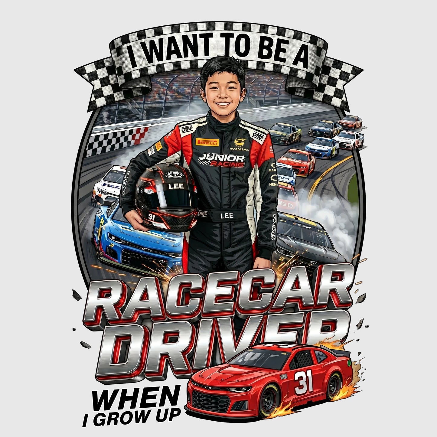Youth Future Racecar Driver Tee – Asian Boy