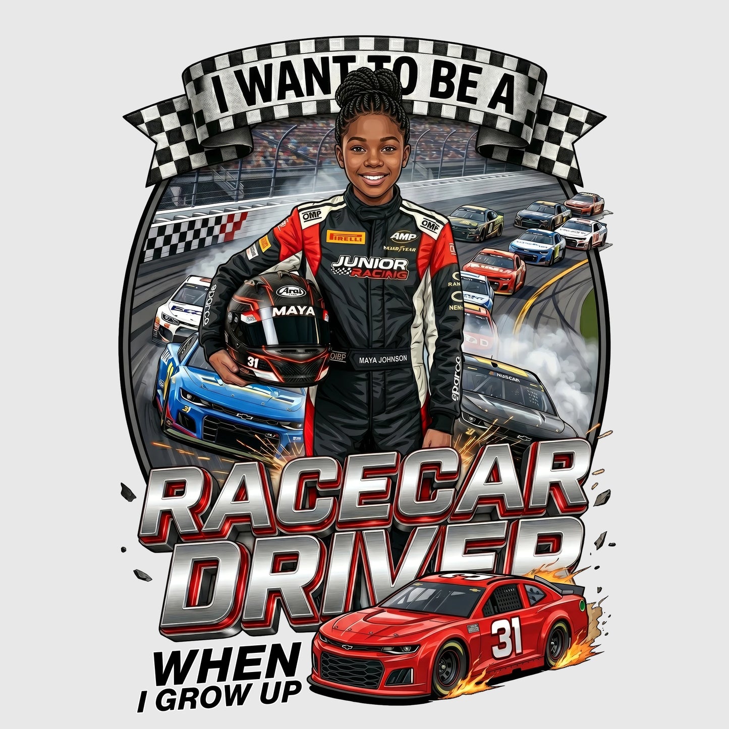 Youth Future Racecar Driver Tee – Black Girl