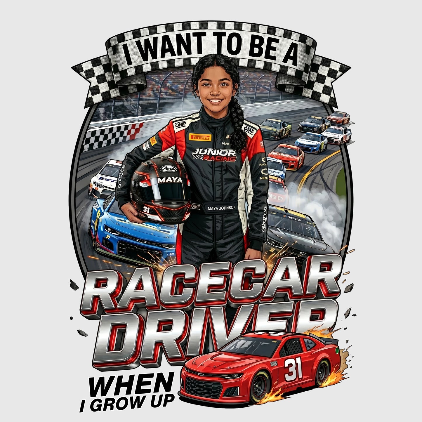 Youth Future Racecar Driver Tee – Latina Girl