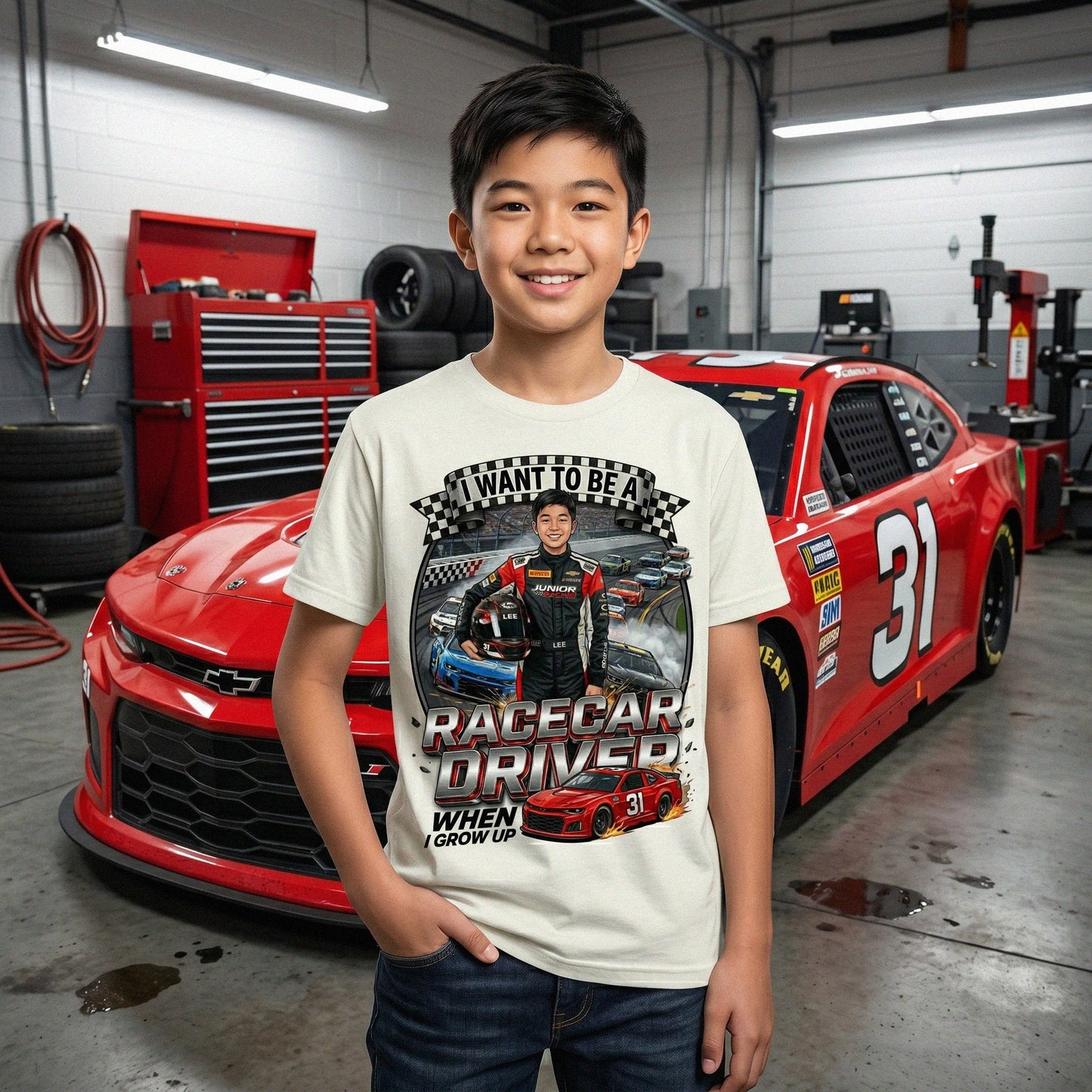 Youth Future Racecar Driver Tee – Asian Boy