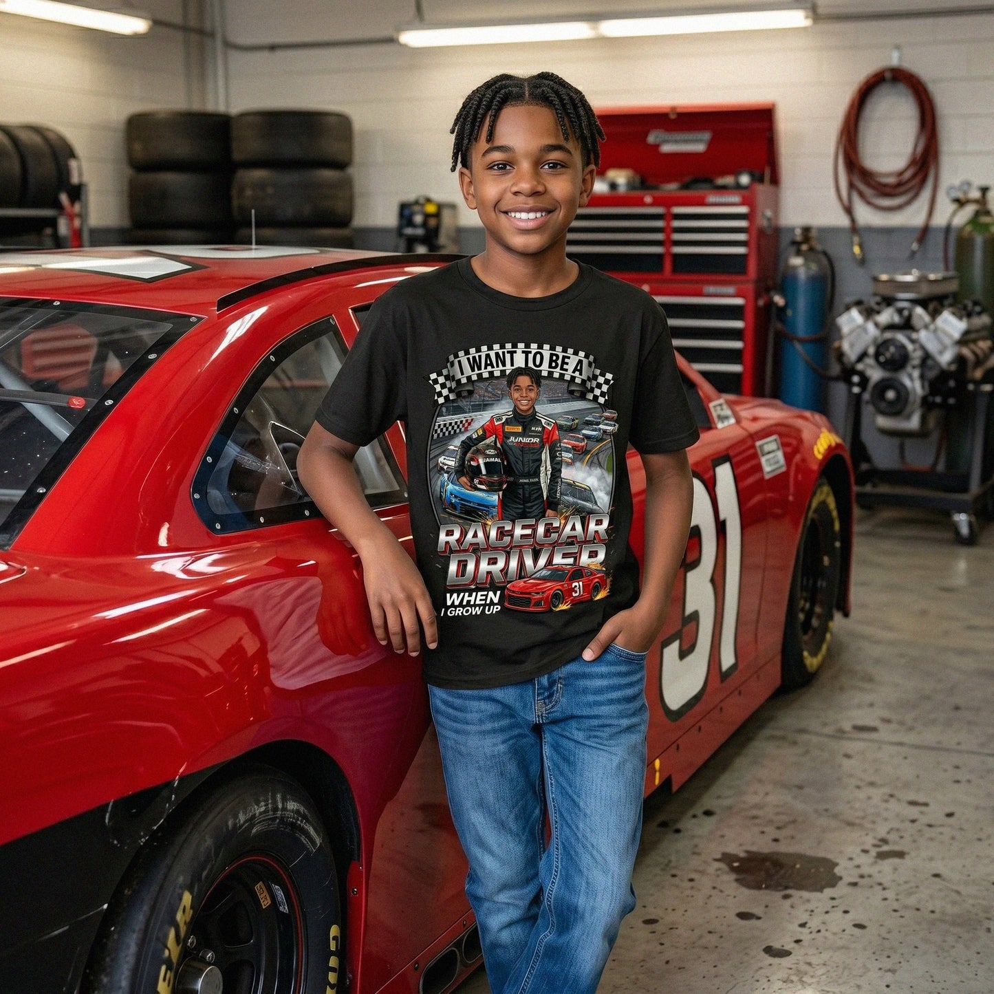 Youth Future Racecar Driver Tee – Black Boy