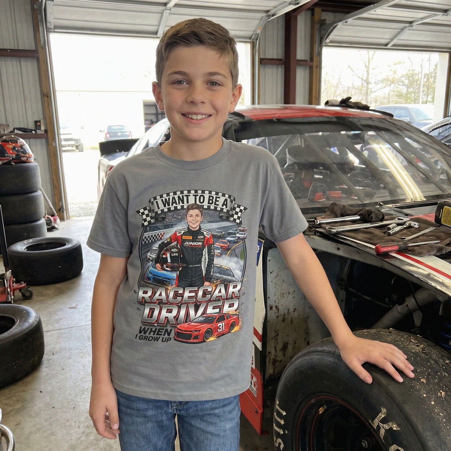 Youth Future Racecar Driver Tee – White Boy