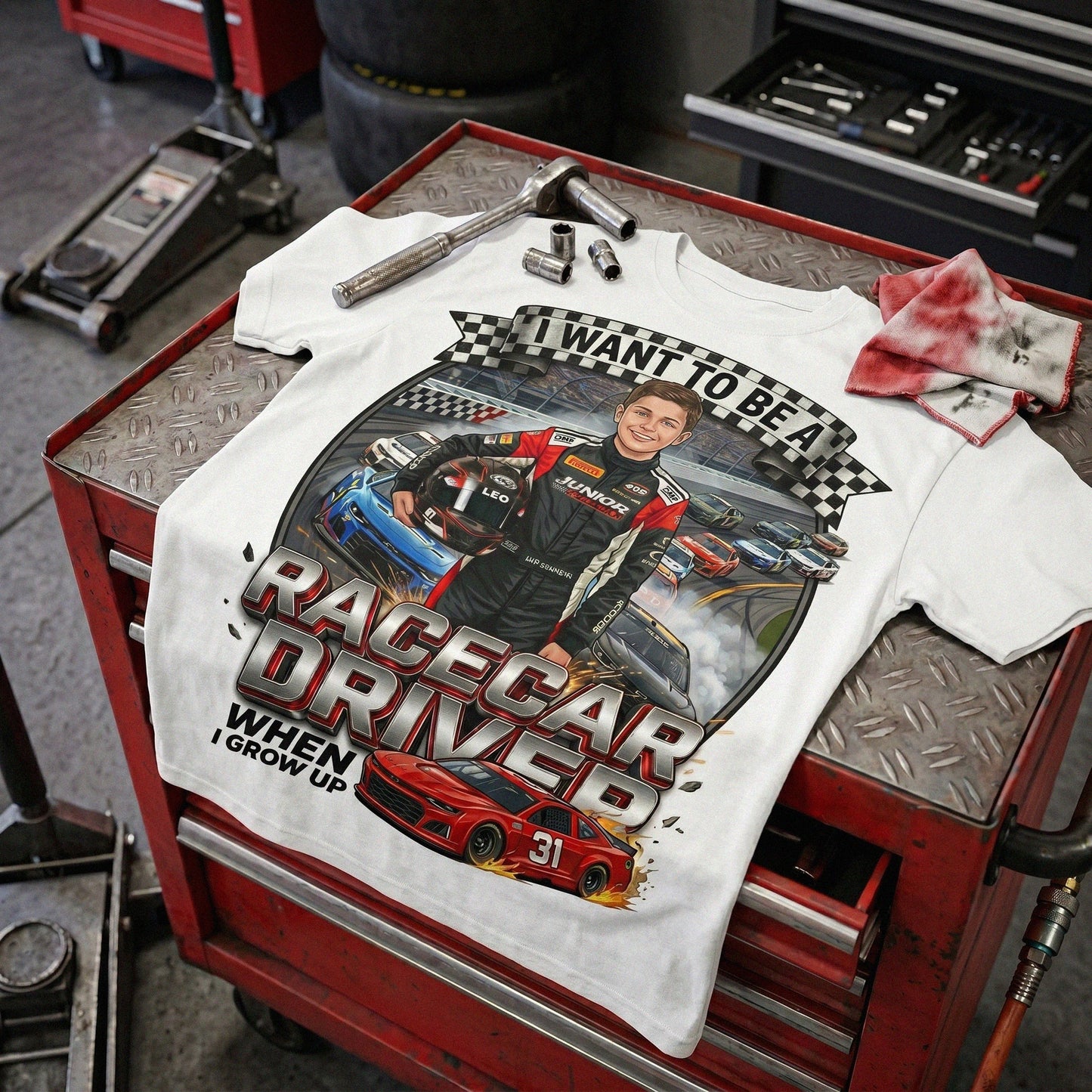 Youth Future Racecar Driver Tee – White Boy