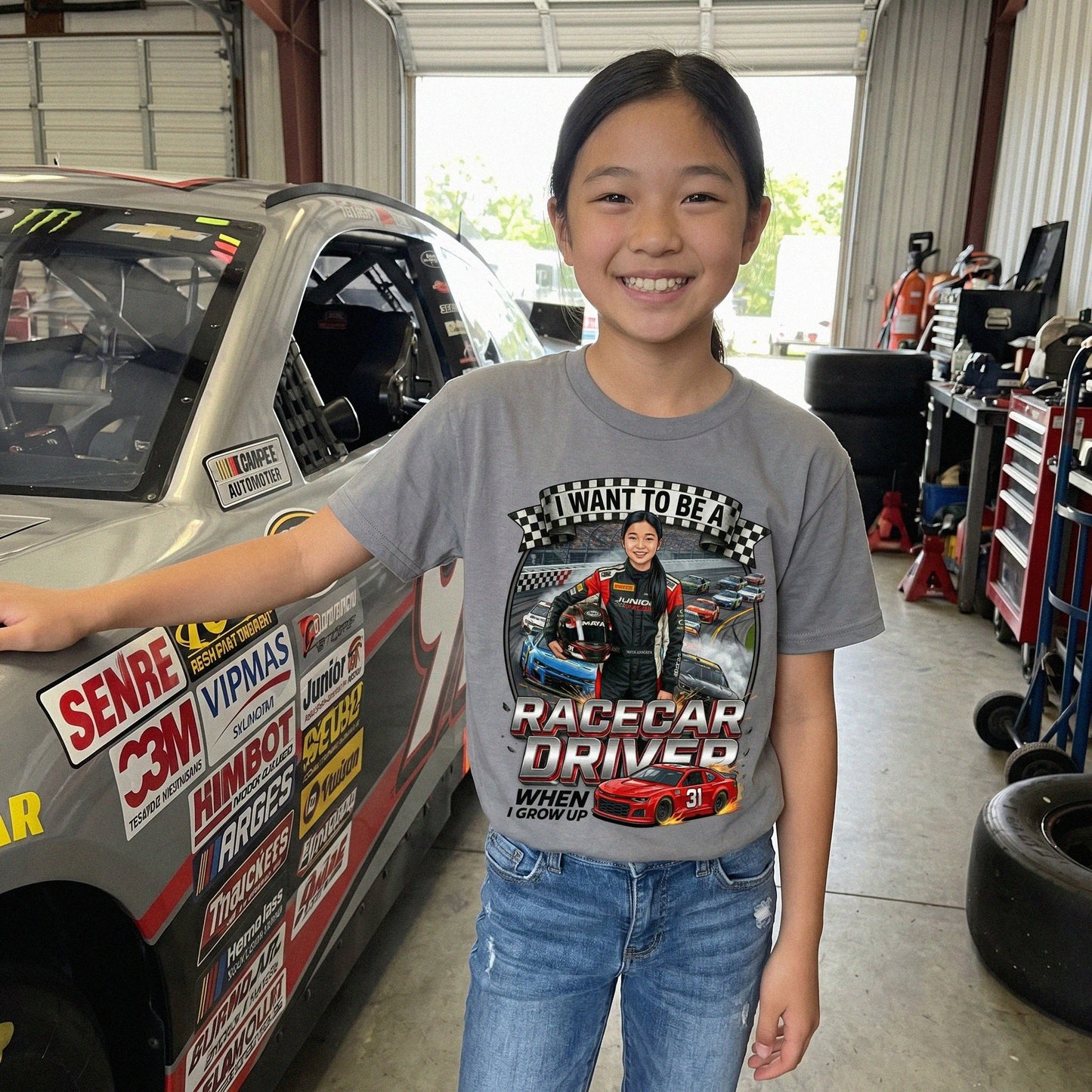 Youth Future Racecar Driver Tee – Asian Girl