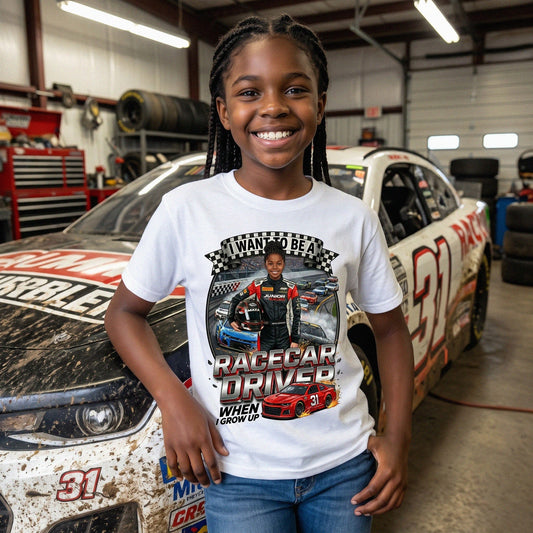 Youth Future Racecar Driver Tee – Black Girl