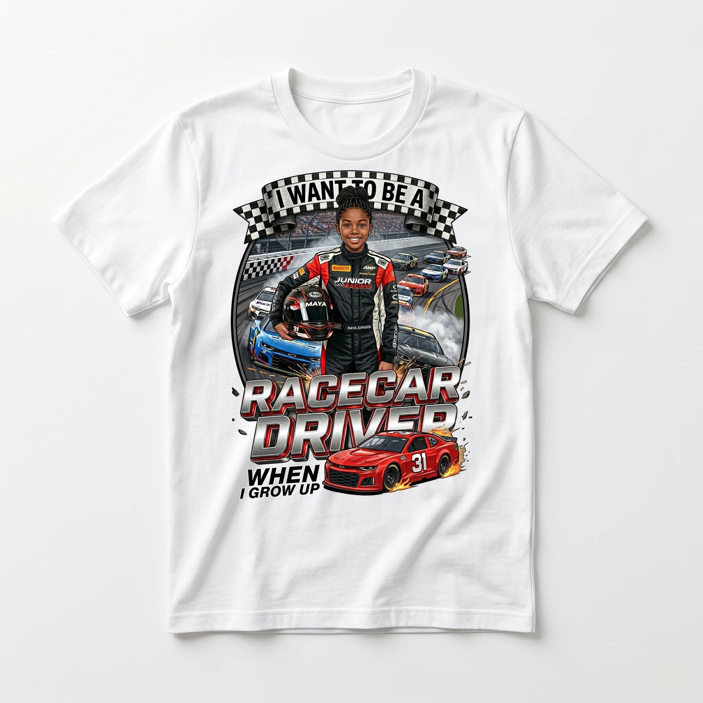 Youth Future Racecar Driver Tee – Black Girl